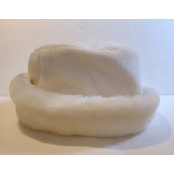 Vintage Reflections faux Ivory Fur Short Brim Quilting Hat Retro WOMEN Rose Pin - Picture 2 of 16
